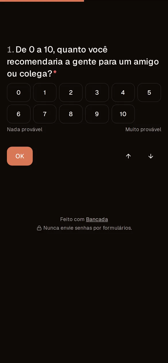 Formulário que o cliente responde