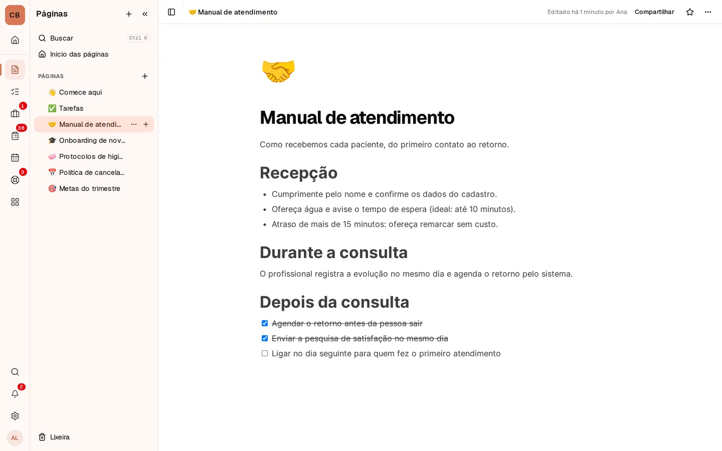 Editor de blocos com a árvore de páginas